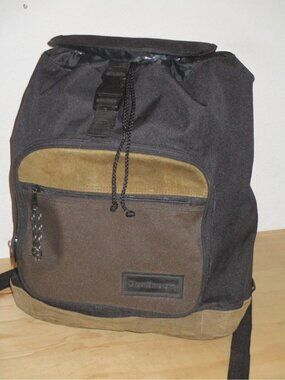 OutBrook TM Black Brown Faux Leather Strips Backpack Adjustable Straps Good Used